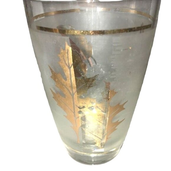 Set of 4 Frosted glass Glasses with GOLD FOIL Leaf Art Imprints and Accents - Picture 3 of 8